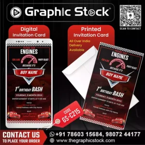 Racing Car Theme Birthday Invitation Card for Boy – GS-C215