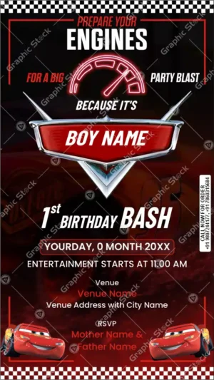 Racing Car Theme Birthday Invitation Card for Boy ā GS-C215