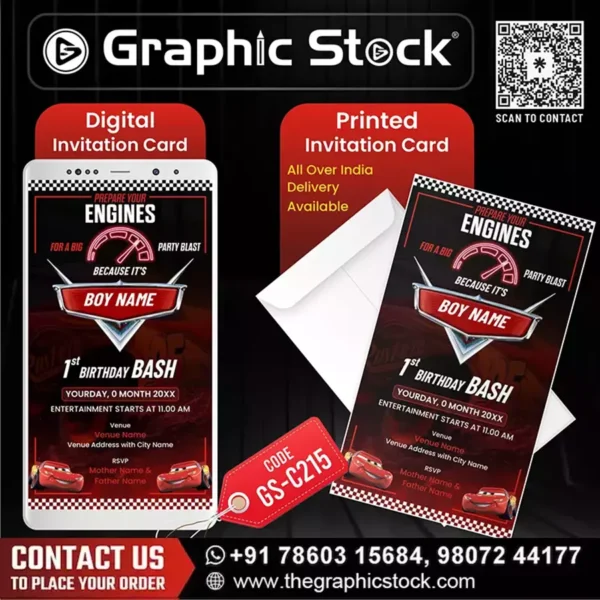 Racing Car Theme Birthday Invitation Card for Boy – GS-C215