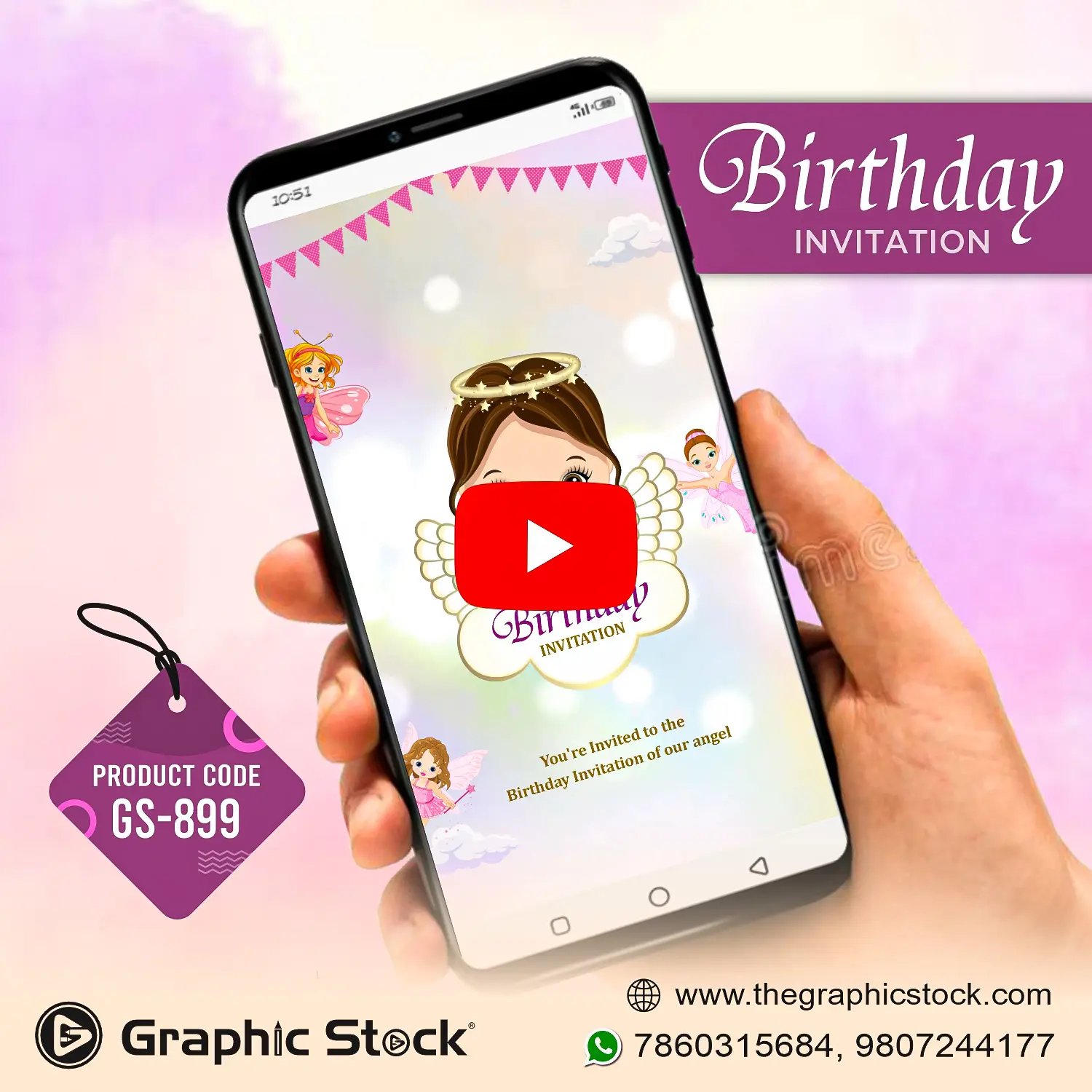 Butterfly theme girl birthday invitation video angel birthday invite GS-899
