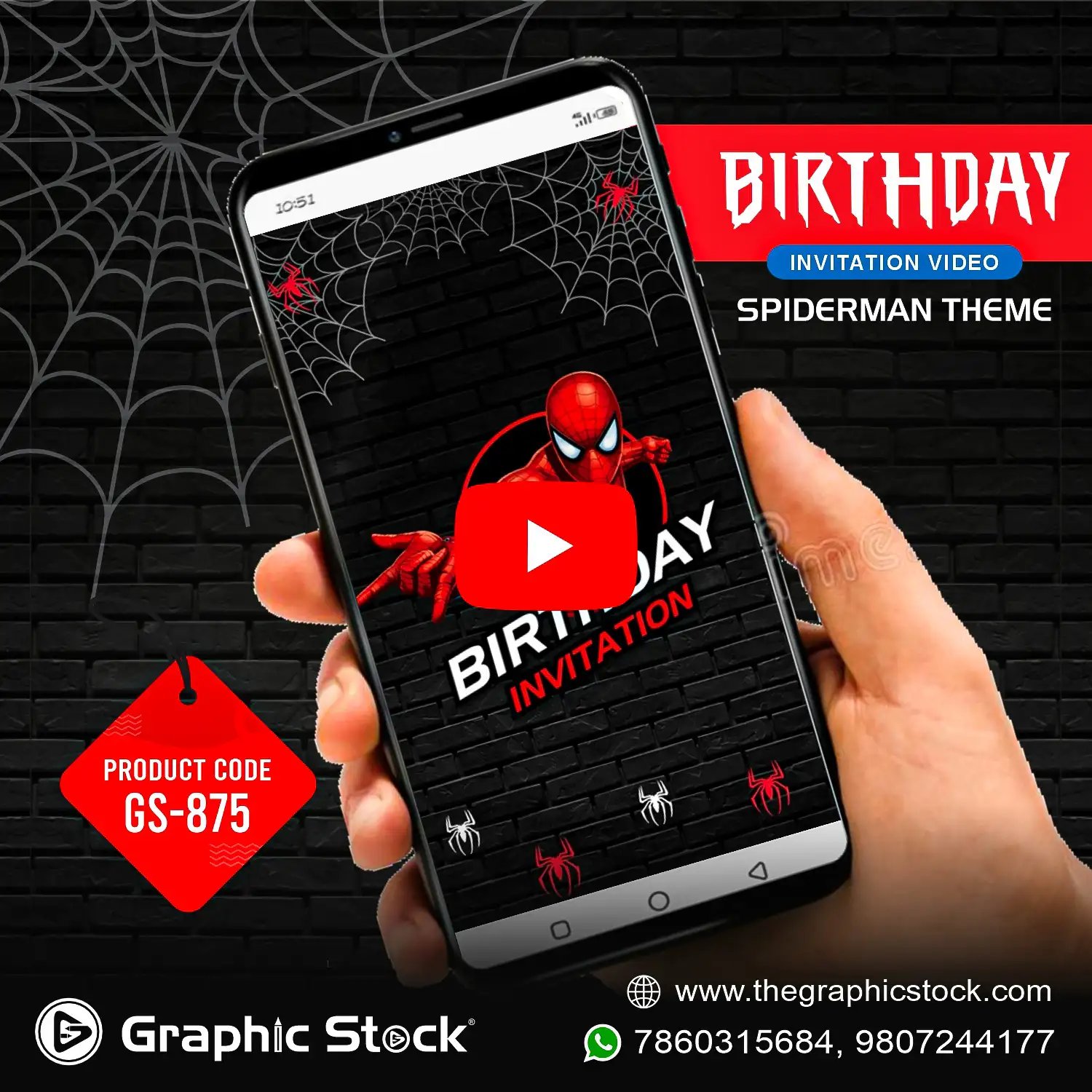 Spiderman Theme Kids Birthday Invitation Video – GS-875