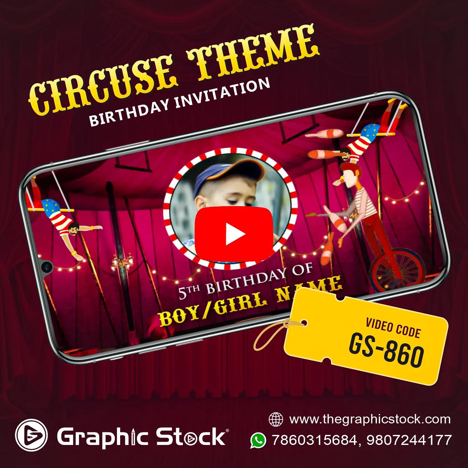 Circus Theme Birthday Invitation Video ā GS-860