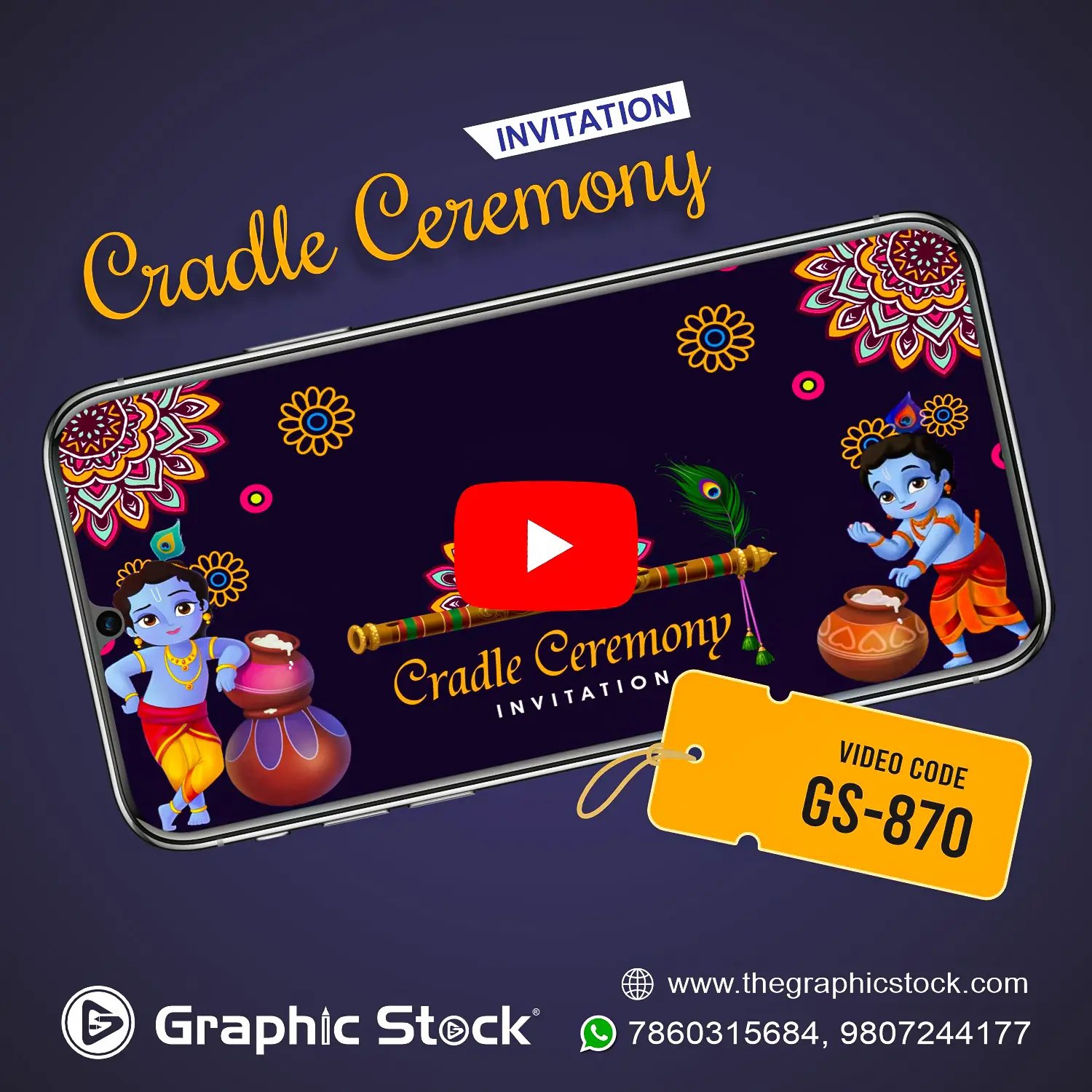 Krishna Theme Cradle Ceremony Invitation Video – GS-870