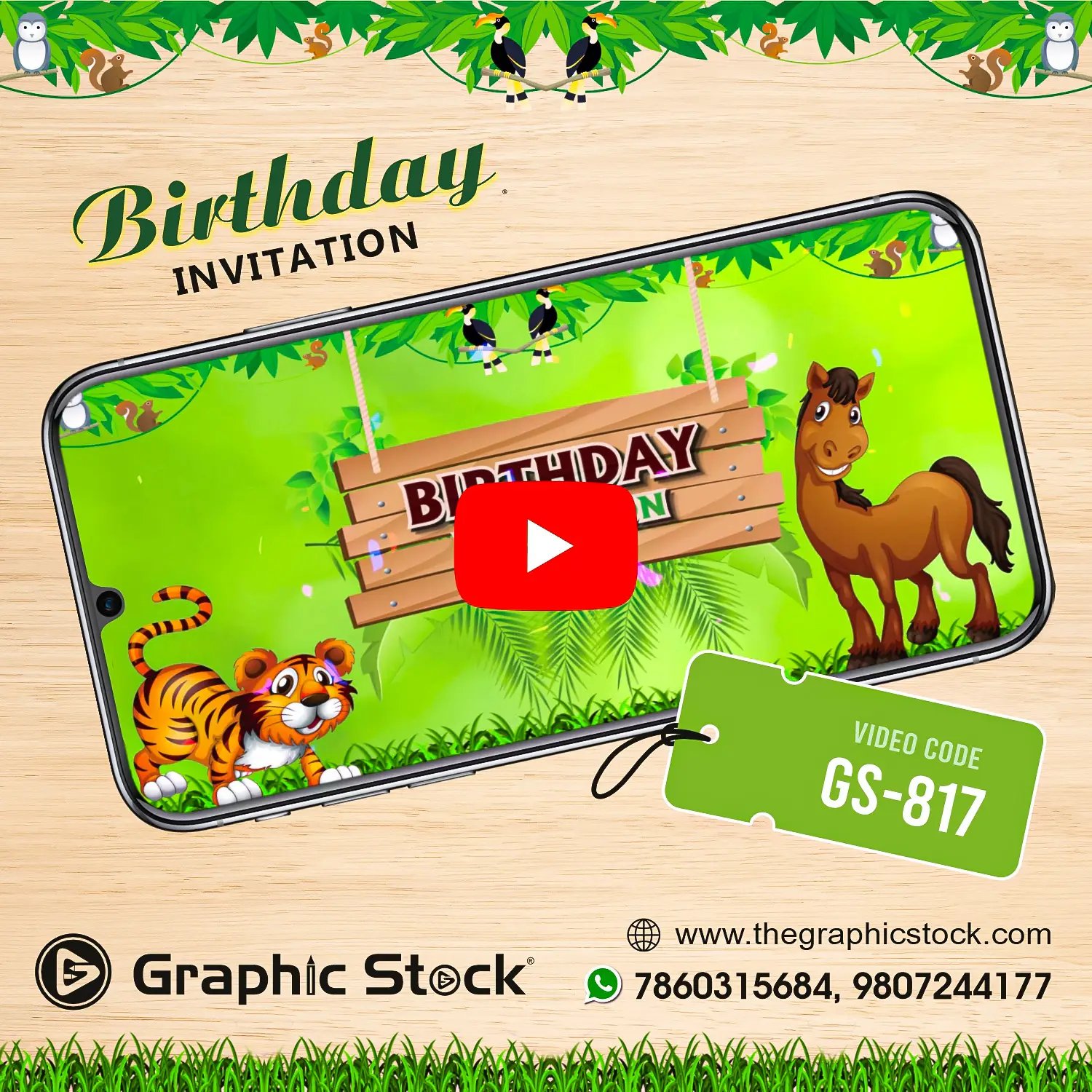 Jungle Theme Birthday Invitation Video for Kids – GS-817