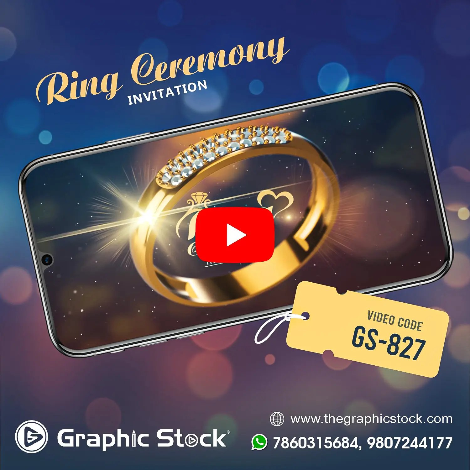 Golden Diamond Double Ring Engagement Invitation Video – GS-827