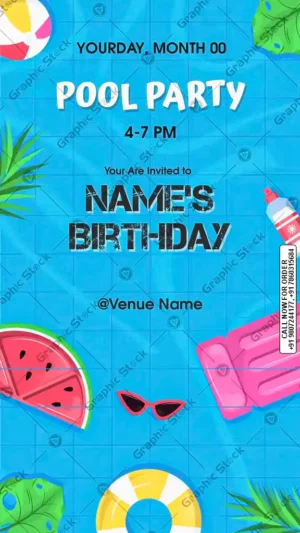 Pool Party Birthday Invitation Card GS-C222 by Graphic Stock