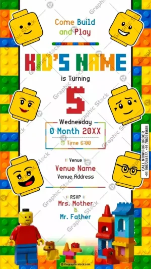 Building Blocks Theme Kids Birthday Invitation Card GS-C223