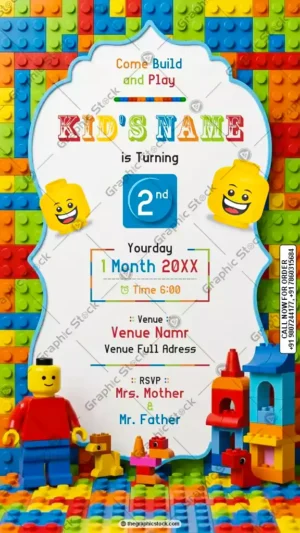 Building Blocks 2nd Birthday Invitation Card GS-C224 by Graphic Stock