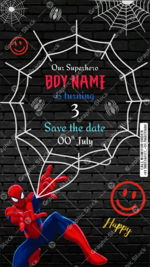 Spider-Man Superhero Theme Boys Birthday Invitation Card GS-C232 by Graphic Stock