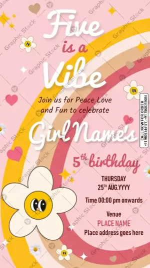 Retro Groovy 5th Birthday Invitation Card GS-C234 by Graphic Stock