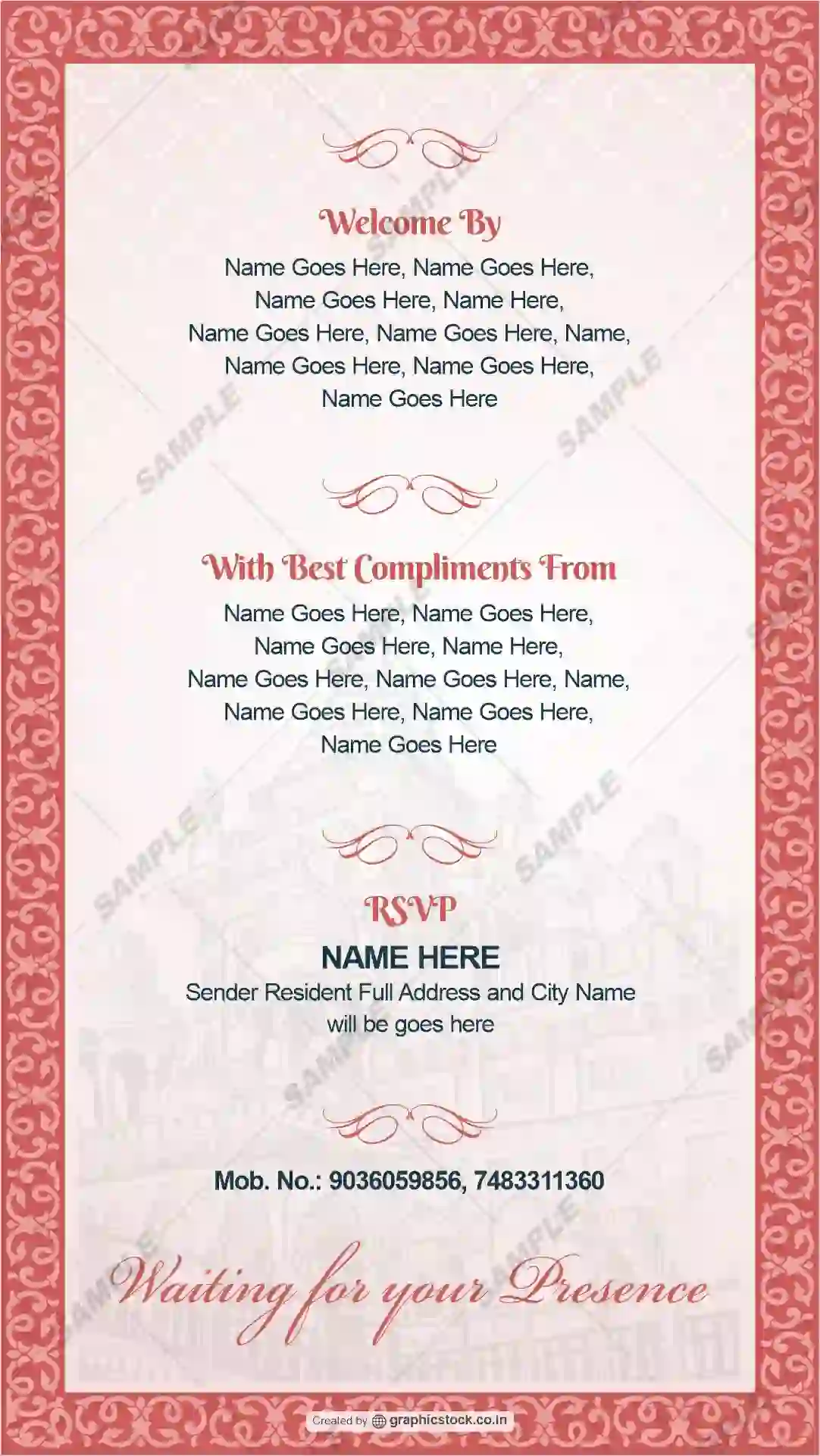 Multi Page Traditional Indian Wedding Invitation Card Set GS-C243 by Graphic Stock