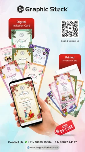 Multi Page Traditional Indian Wedding Invitation Card Set GS-C243 by Graphic Stock
