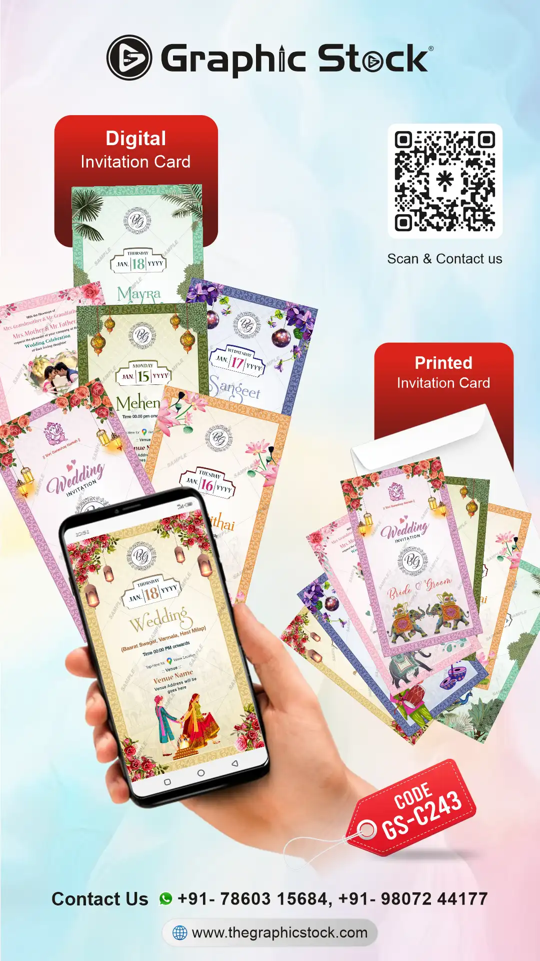 Multi Page Traditional Indian Wedding Invitation Card Set GS-C243 by Graphic Stock