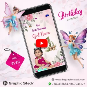 Butterfly Theme First Birthday Invitation Video for Girl GS-911 by Graphic Stock