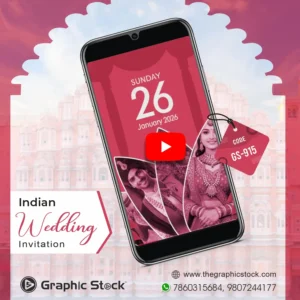 Royal Pink Rajasthani Theme Wedding Invitation Video Card GS-915